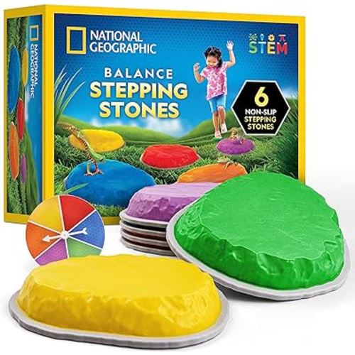 NATIONAL GEOGRAPHIC Stepping Stones for Kids – Durable Non-Slip Stones Encourage Toddler Balance & Gross Motor Skills, Indoor & Outdoor Toys, Balance Stones, Obstacle Course (Amazon Exclusive)