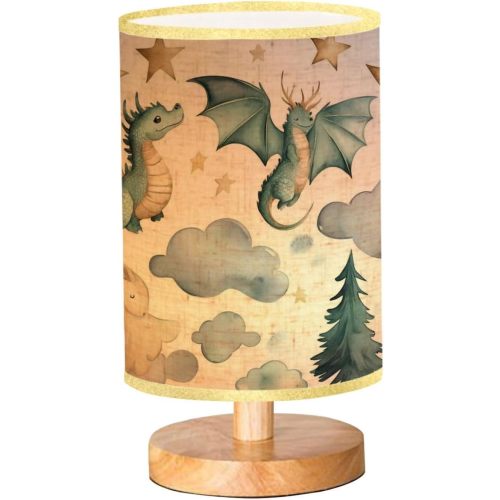 Bedside Desk Lamps, Minimalist Dragon Baby Animals Watercolor Nightstand Lamps, Small Table Lamp for Nursery Girls Kids Bedroom Classroom Living Room Dorm Decor