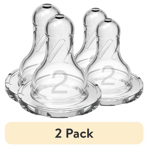 (2 pack) Dr. Brown's Natural Flow Level 2 Narrow Baby Bottle Silicone Nipple, Medium Flow, 3m+, 100% Silicone Bottle Nipple, 2 Pack