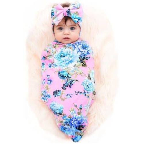 Galabloomer Newborn Receiving Blanket Headband Set Baby Flower Swaddle