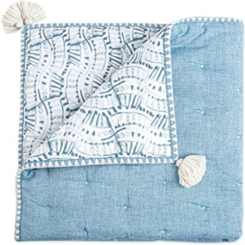 Crane Baby Blanket, Soft Cotton Quilted Nursery and Stroller Blanket for Boys and Girls, Blue, 36” x 36”