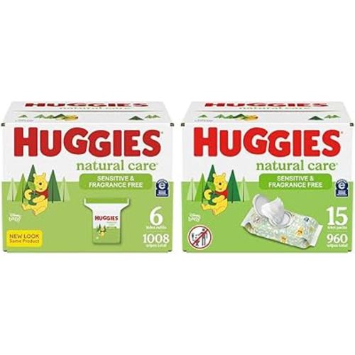 Baby Wipes, Huggies Natural Care Sensitive, UNSCENTED + Hypoallergenic | 2208 Count (24 Refill Packs)