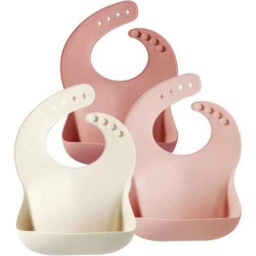 PandaEar Set of 3 Silicone Baby Bibs, Waterproof Soft Adjustable Bibs for Babies Toddlers 10-72 Months