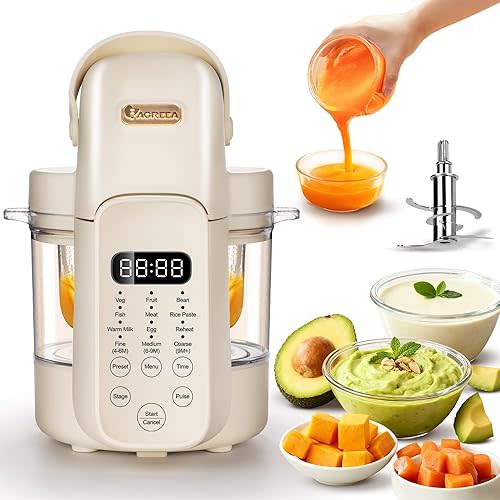 IAGREEA Glass Baby Food Maker, One Step Baby Food Processor Steamer Puree Blender Grinder Mills Machine, Auto Cooking & Grinding for Healthy Homemade Baby Food with 3 Age Stages, BPA-Free