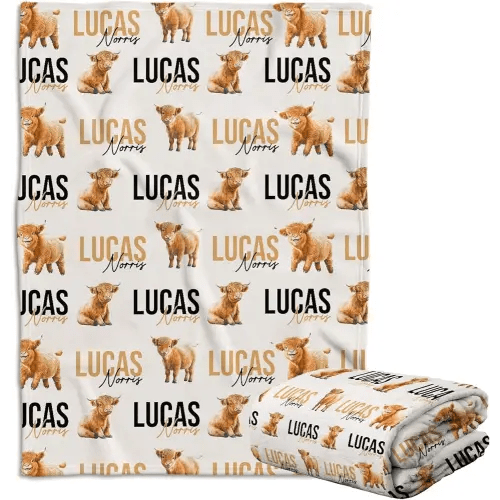Flashsafety Personalized Cow Baby Blanket for Boys Girls, Highland Cow Brown Blanket, Highland Cow Baby Blanket, Cow Blanket Baby, Cow Print Baby Blanket, Cow Baby Blanket for Son Daughter