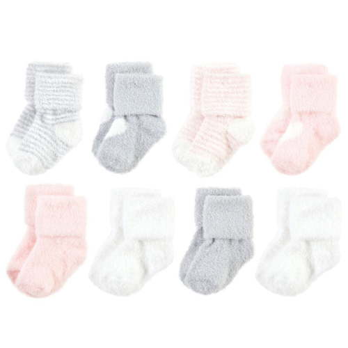Hudson Baby Infant Girl Cozy Chenille Newborn and Terry Socks, Pink Heart, 6-12 Months