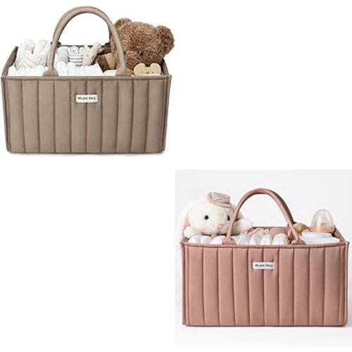 Baby Diaper Caddy Organizer Mocha Brown + Blush Pink