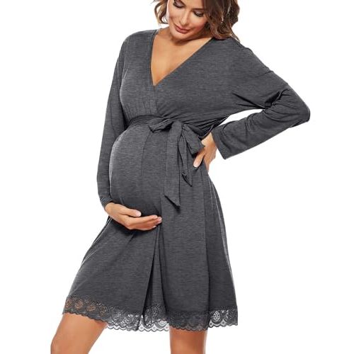 SWOMOG Women's Maternity Nursing Robe Pregnancy Hospital Breastfeeding Bathrobes 3 in 1 Labor Delivery Nightgowns