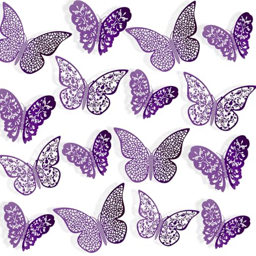 72 Pieces 3D Butterfly Wall Decals Sticker Wall Decal Decor Art Decorative Sticker 3 Sizes for Room Home Nursery Classroom Offices Kids Girl Boy Bedroom Bathroom Living Room Decor (Purple)