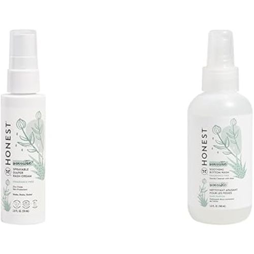 The Honest Company Diaper Rash Cream Spray + Soothing Baby Bottom Wash Bundle | Hypoallergenic, Naturally Derived, Non-Irritating, Cruelty Free | 2 fl oz, 5 fl oz
