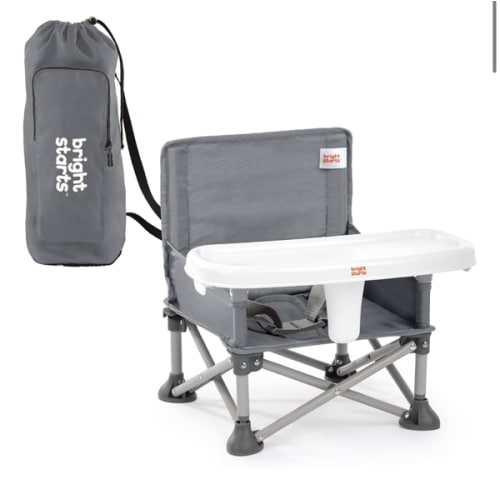 Bright Starts Pop 'N Sit Portable Booster, Indoor/Outdoor Use, Floor Seat with Feeding Tray, Grey, 6 Mos - 3 Yrs