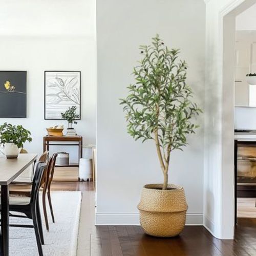 Garvee 5FT Tall Olive Trees Artificial Indoor, Olive Tree Plants, Faux Olive Tree with Realistic Trunk, Leaves, Fruits,flower pot for Home Decor-1PCS