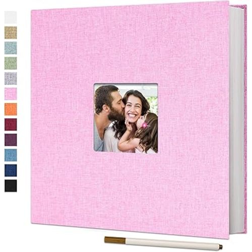 Vienrose Large Photo Album Self Adhesive for 4x6 8x10 10x12 Pictures Linen Scrapbook Album DIY 60 Blank Pages with A Metallic Pen