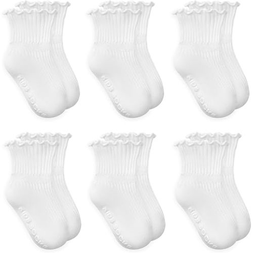 Zando Baby Girl Socks Toddler Ruffle Socks Infant Newborn Cotton Non Slip Socks with Grips Frilly Dress Socks for Girls