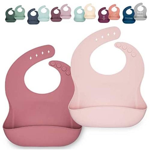 Silicone Bib Set - Adjustable Waterproof Bibs - Set of 2 - Dusty Rose