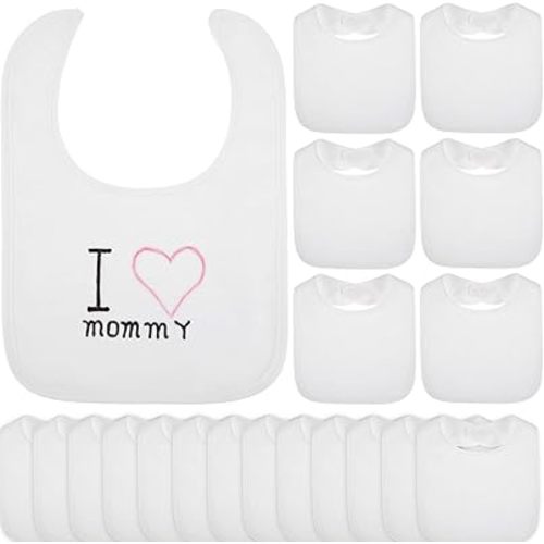 Toulite 20 Pcs White Bibs for Baby Washable Reusable Waterproof Cotton Feeder Bibs with Double Sided Design