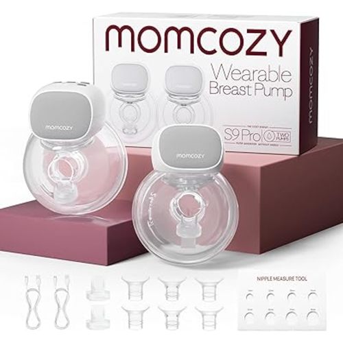 Momcozy S9 Pro Upgraded Wearable Breast Pump, Hands-Free Design with Extended Battery Life & LED Display, Double Electric Portable Pump with 2 Modes & 9 Levels, 24mm, 2-Pack, Gray