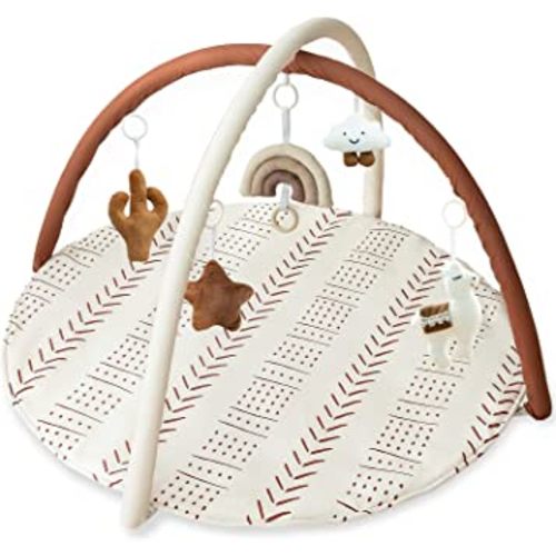 Baby Gym Mat Infant Activity Gym Mudcloth Baby Activity Center with Play Mat with 5 Toys for Babies as Shower Gift