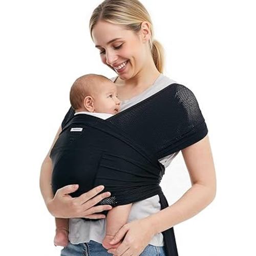 Momcozy Baby Carrier AirMesh - The Perfect Summer Sling for Newborns to Toddler 8-35 lbs - Cooling Fabric Baby Wrap, Hands Free, Lightweight and Ergonomic, Black