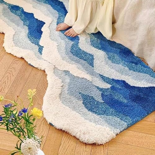Wave Shape Furry Bedroom Rug, Fluffy Area Rug, Girls, Boys, Children's Room Rug, Nursery Floor Rug Home Decor,Bathroom Rug (27.6 x 63 in)