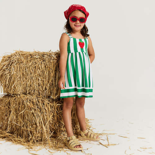 Strawberry Stripe Ruffled Strap Dress