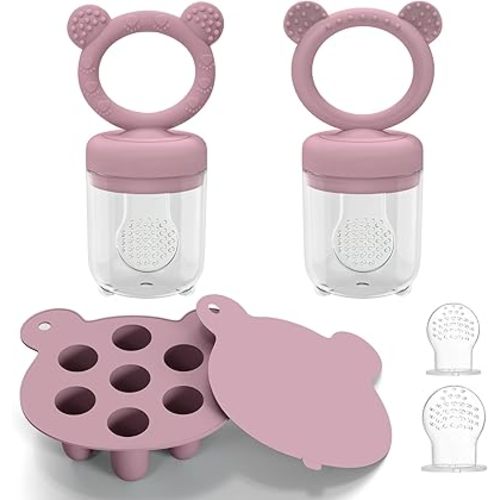 Silicone Breastmilk Popsicle Molds with Baby Food Feeder, BPA Free Fruit Feeder Pacifier with Frozen Ice Tray for Baby Feeding Safely, Infant Fruit Teething Toy (Pink)