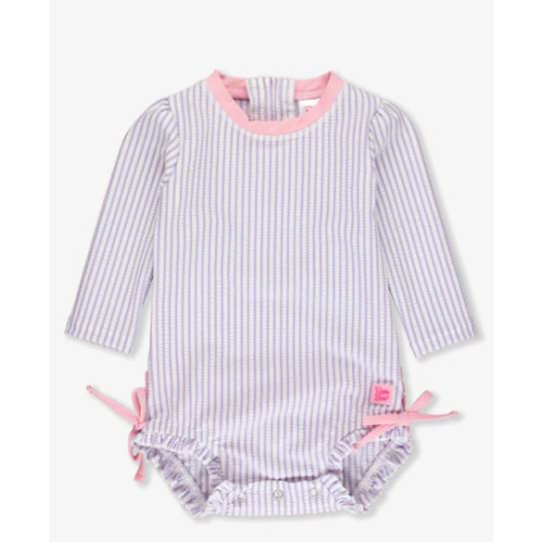 Seersucker Long Sleeve Rash Guard One Piece | RuffleButts & RuggedButts