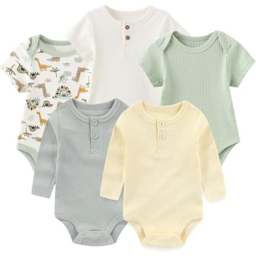 Newborn Baby Bodysuit 5 Pack Soft Ribbed One-Piece Outfit Clothes Sets 0-12 Month