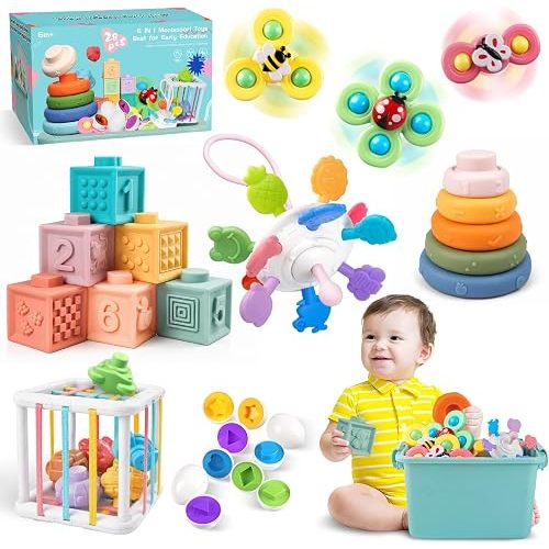 Plunack Montessori Baby Toys 6 in 1 Sensory Developmental Learning Set