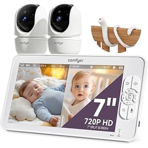 Amazon.com: Comfyer 7" Split-Screen Baby Monitor with 2 1080P Cameras, 720P HD No WiFi Monitor with a Flexible Bracket, 6000mAh Battery, VOX Mode, 2 Way Audio, Remote PTZ, Auto Night Vision : Baby