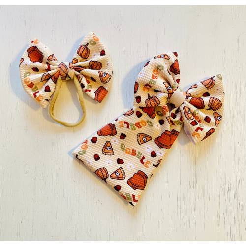 Thanksgiving Dinner Bow: Nylon headband, Head wrap, Piggies or Clip Bow
