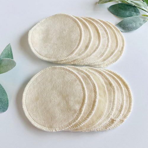 Reusable nursing pads, waterproof natural bamboo/organic cotton velour, cotton hemp fleece and PUL, 6 pair, free washing bag included