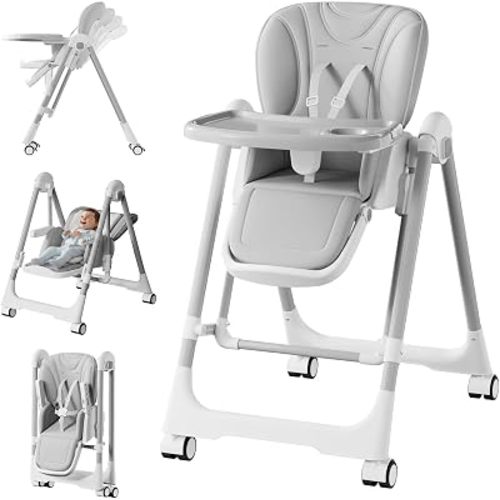 High Chairs for Babies and Toddlers Foldable with Rocking Mode (Grey)