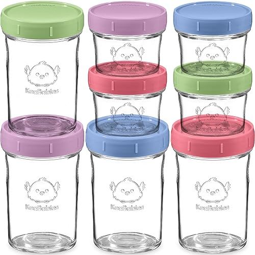 KeaBabies 4pk 8oz & 4pk 4oz Glass Baby Food Containers - Leak-Proof, Microwavable Small Baby Glass Jars with Lids, Baby Food Storage Containers, Baby Snack Containers, BPA-Free Baby Food Jars(Nord)