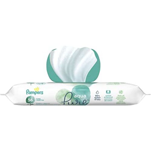 Baby Wipes, Pampers Aqua Pure Sensitive Water Baby Diaper Wipes, Hypoallergenic and Unscented, 56 Total Wipes