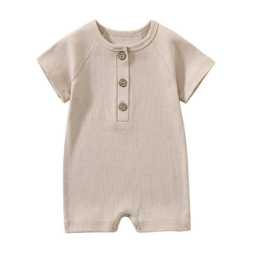Basic Summer Button Romper in Beige - Size: 6m