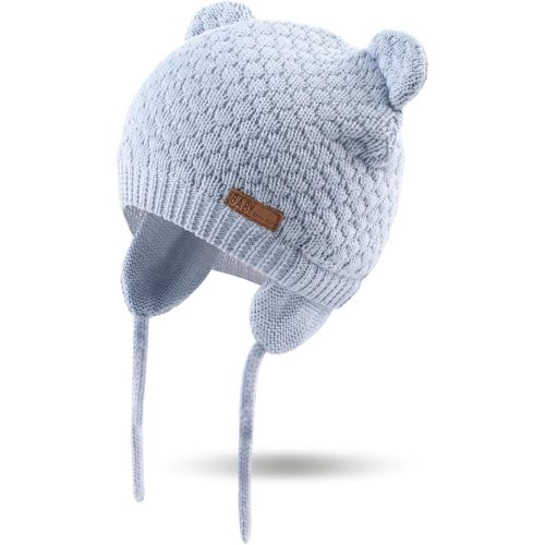 Bamery Baby Crochet Hat Infant Cute Bear Ear Beanie Toddler Boys Girls Earflap Hats for Fall Winter Warm Cap