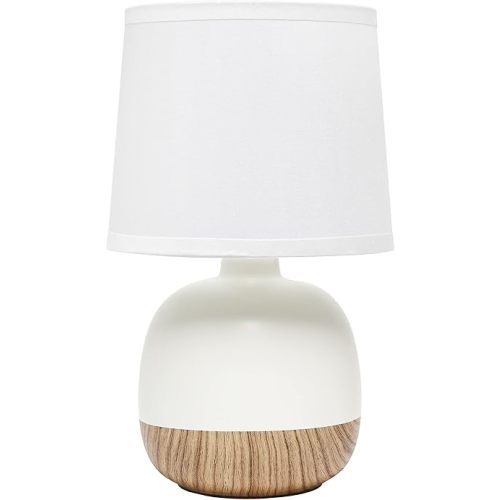 Simple Designs LT2078-LWW Petite Mid Century Table Lamp, Light Wood and White