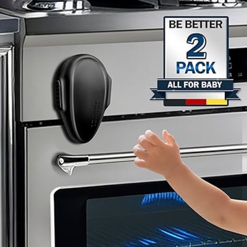 Oven Lock Child Safety (2 Pack), Kitchen Safety Oven Door Lock for Babies & Kids, Stove Child Proof, Childproof Oven Locks for Toddlers, Upgrade Heat-Resistant Material, Easy to Install (Black)