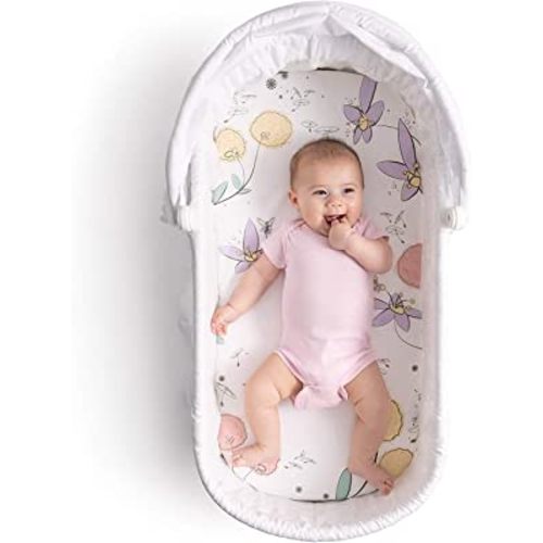 JumpOff Jo - Hypoallergenic Fitted Bassinet Sheet for Baby Boys & Girls - Rectangular, Hourglass & Oval Crib Compatible, Soft, Breathable, Machine Washable - Fairy Blossom