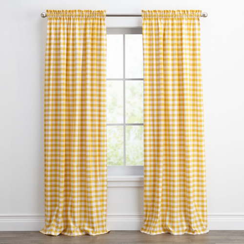 Woven Trends Farmhouse Curtains, Buffalo Plaid Drapes, Classic Country Plaid Gingham Checkered Design, Farmhouse Decor, Window Curtain Treatments 42" x 84" Single Panel, Yellow