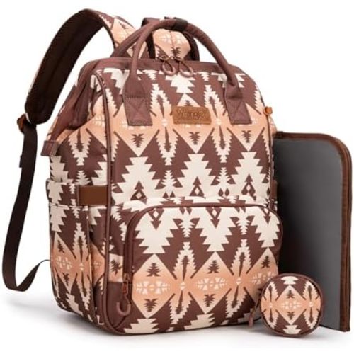 Montana West Wrangler Diaper Bag Backpack Aztec Travel Backpack Purses Western Multi-Function Baby Bags for Mom with Waterproof Insulated Pockets