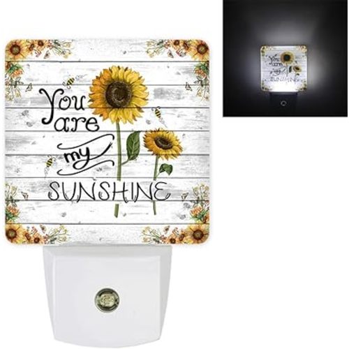 Sunflower Plug in Nightlights with Light Sensor Rustic Automatic Dusk to Dawn Sunshine Night-Lights Unique Custom Led Home Night Light for Dark Spaces Kids Room Nursery Playroom Toilet Bathroom Décor