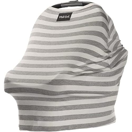 Milk Snob Original 5-in-1 Cover - Nursing Cover for Breastfeeding - Baby Car Seat Cover, Carseat Canopy & Stroller - Essential All-in-One Cover - Gift for Mom, Baby (Cream and Gray Stripe)