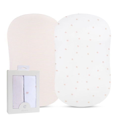 Ely’s & Co. Bassinet Sheets, Baby Girl Fitted Bassinet Mattress Sheet Set - 2 Pack, 100% Jersey Knit Cotton, fits Oval, Hourglass and Rectangle Bassinet Mattress, Pink Tulip, 32”x16”x3”