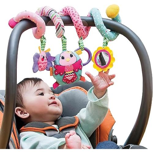 Infantino Stretch & Spiral Activity Toy - Textured Play Activity Toy for Sensory Exploration and Engagement, Ages 0 and Up, Pink Farm, 1 Count (Pack of 1)