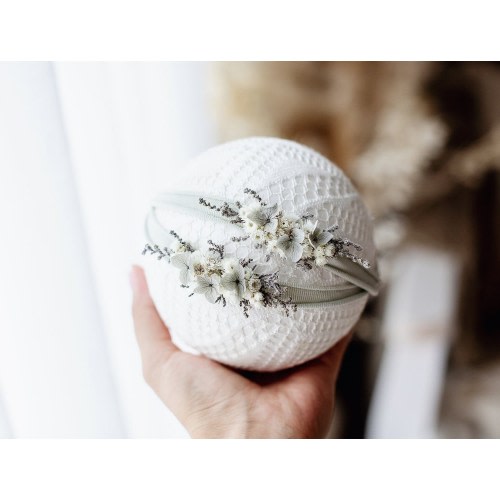 Super cute shabby grey headband with natural flowers and greenery, baby wreath, infant headband, photoshoot prop, baby halo,newborn headband