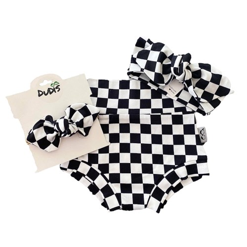 Black Retro Checkered Bummies and/or Top Knot Headband Set, Baby Girl Cute Outfit, Diaper Cover, High Waisted Shorts, Minimal Abstract Print