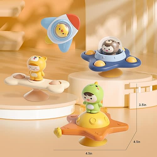 6PCS Suction Cup Spinner Toys,Baby Bath Toys,Sensory Toys for 1-3 Year Old Boy Girl,Baby Essentials for Travel,Fidget Toys for Toddlers 1-3,Birthday Gifts for 1-3 Year Old Boys and Girls