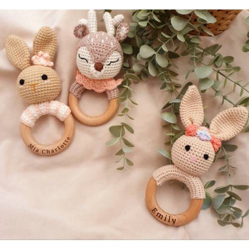 Crochet Baby Rattle With Grip Ring Made of Beech Wood - Etsy